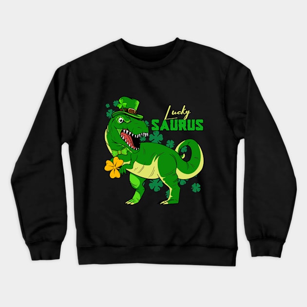 Lucky Saurus Trex Day Saint Patricks Dinosaur kids boys Crewneck Sweatshirt by Rebrand